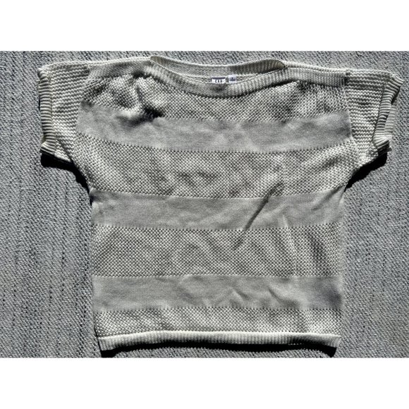 Gap Womens Small Shirt Waffle Knit Boat Neck Short Sleeve Casual Pullover - Picture 4 of 8
